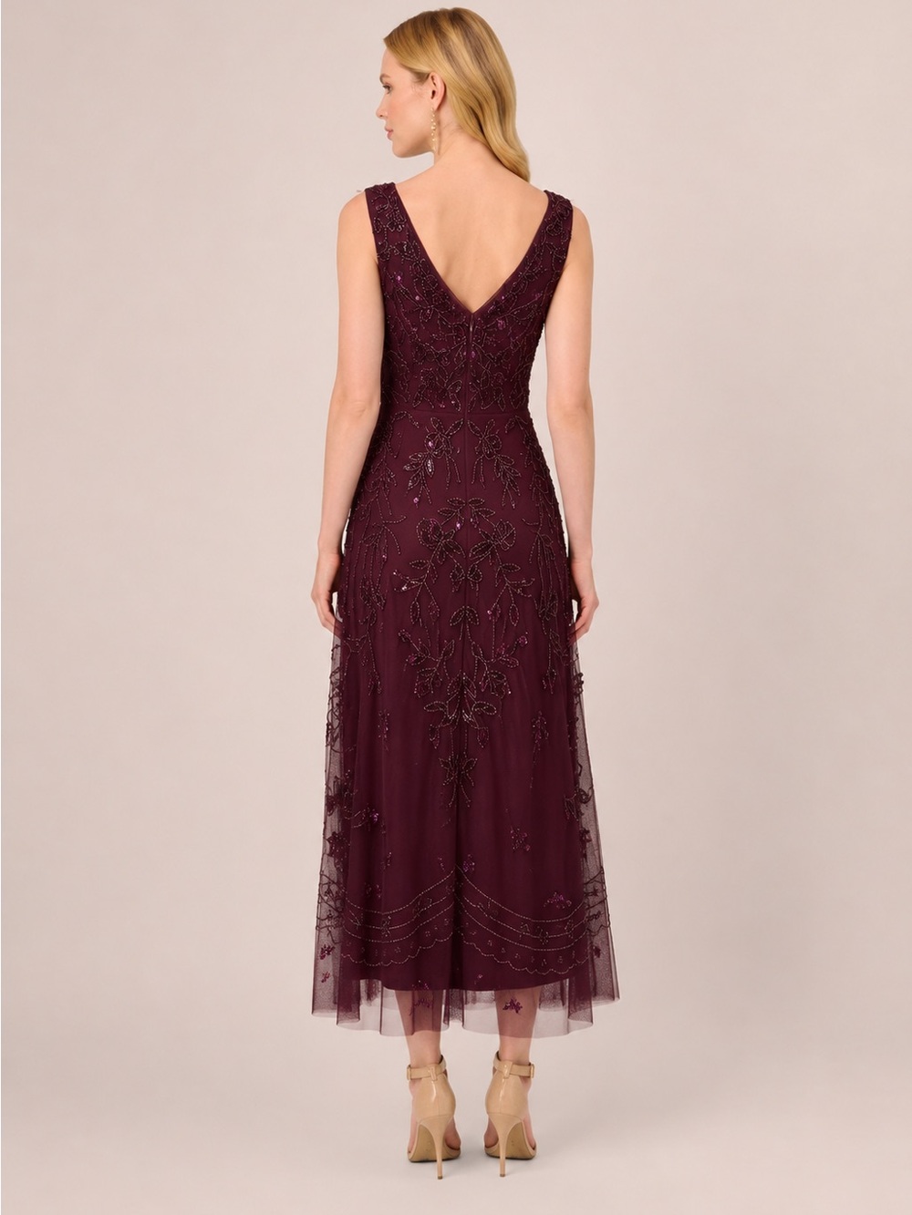 Adrianna Papell Night Plum Beaded Midi Dress NWT SZ 10 Formal Cocktail GALA MOB - Picture 3 of 10